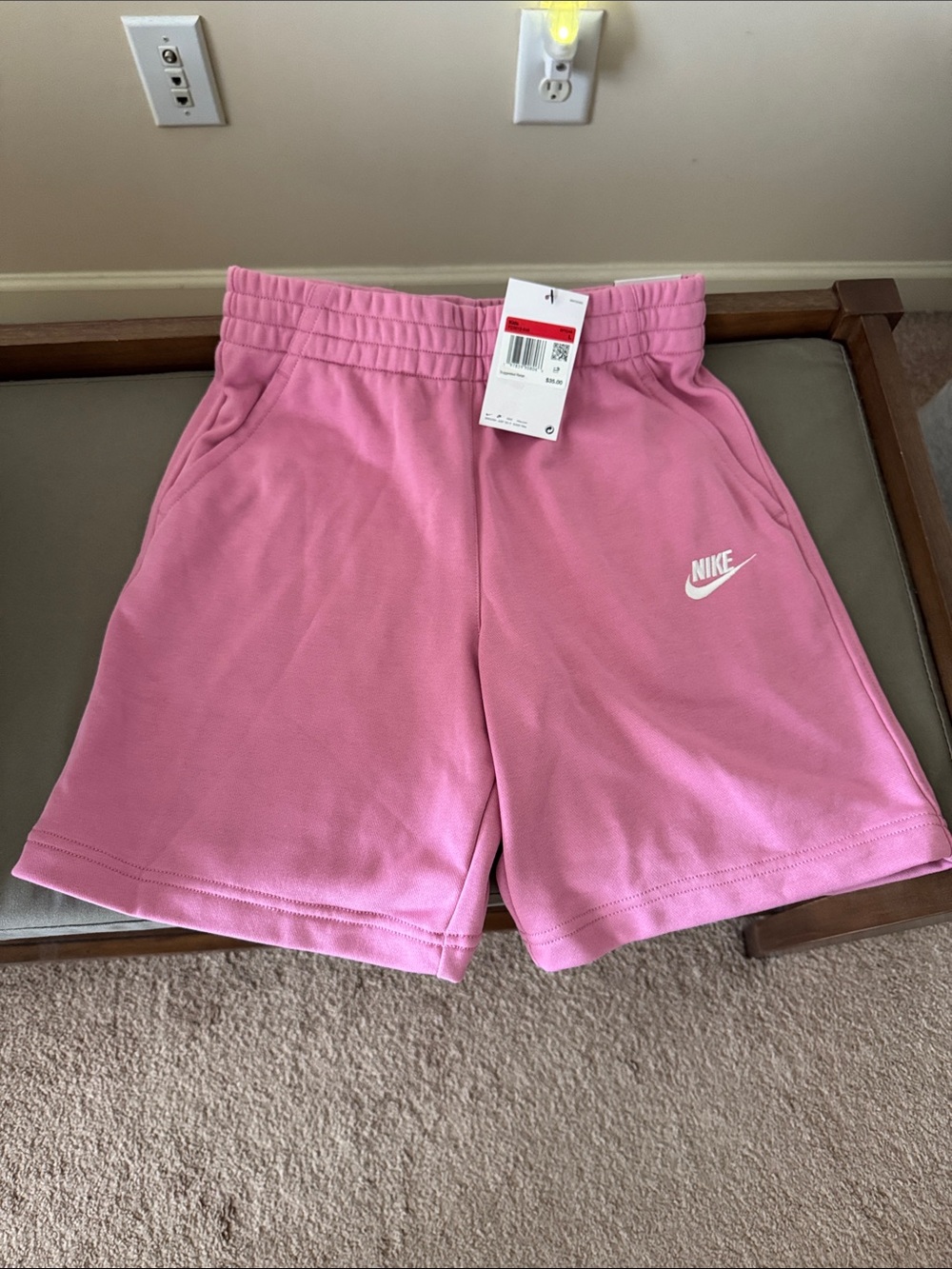 Nike Pink Casual Fleece Shorts with White Swoosh